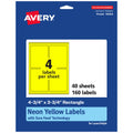 Avery® Printable Rectangle Labels, Sure Feed® Technology, 4-3/4" x 3-3/4", Neon Yellow Labels, Print-to-The-Edge, Laser/Inkjet Printable, 160 Total, Great for Shipping and Packaging 160 labels