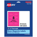 Avery® Printable Rectangle Labels, Sure Feed® Technology, 2" x 3", Neon Magenta Labels, Print-to-The-Edge, Laser/Inkjet Printable, 320 Total, Great for Mailing and Candles 320 labels