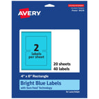 Avery Printable Rectangle Labels, Sure Feed Technology, 4" x 6", Bright Blue Labels, Print-to-The-Edge, Laser/Inkjet Printable, 40 Total, Great for Shipping and Packaging 40 labels