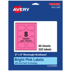 Avery Printable Rectangle Scalloped Labels, Sure Feed Technology, 2" x 3", Bright Pink Labels, Print-to-The-Edge, Laser/Inkjet Printable, 320 Total, Great for Mailing and Candles 320 labels