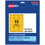 Avery Printable Rectangle Labels, Sure Feed Technology, 2" x 2-5/8", Bright Yellow Labels, Laser/Inkjet Printable, 300 Total, Great for Mailing 300 labels