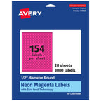 Avery® Printable Round Labels, Sure Feed® Technology, 1/2" Diameter, Neon Magenta Labels, Print-to-the-Edge, Laser/Inkjet, 3,080 Total, Great for Price Stickers and Mailing Seals 3,080 labels