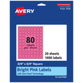Avery® Printable Square Labels, Sure Feed® Technology, 3/4" x 3/4", Bright Pink Labels, Print-to-the-Edge, Laser/Inkjet, 1,600 Total, Great for Stickers and Mailing Seals 1,600 labels