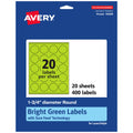 Avery Printable Round Labels, Sure Feed Technology, 1-3/4" Diameter, Bright Green Labels, Print-to-The-Edge, Laser/Inkjet Printable, 400 Total, Great for Stickers and Candles 400 labels