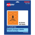 Avery Printable Oval Labels, Sure Feed Technology, 2" x 3-1/3", Bright Orange Labels, Print-to-The-Edge, Laser/Inkjet Printable, 320 Total, Great for Soaps and Candles 320 labels
