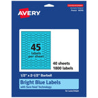 Avery® Printable Barbell Labels, Sure Feed® Technology, 1/2" x 2-1/2", Bright Blue Labels, Laser/Inkjet Printable, 1,800 Total, Great for Jewelry and Cords 1,800 labels