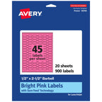 Avery® Printable Barbell Labels, Sure Feed® Technology, 1/2" x 2-1/2", Bright Pink Labels, Laser/Inkjet Printable, 900 Total, Great for Jewelry Merchandising and Cord Identification 900 labels