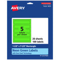Avery Printable Rectangle Labels, Sure Feed Technology, 1-1/2" x 7-1/2", Neon Green Labels, Print-to-The-Edge, Laser/Inkjet Printable, 100 Total, Great for Candles and Jars 100 labels