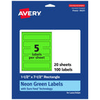 Avery Printable Rectangle Labels, Sure Feed Technology, 1-1/2" x 7-1/2", Neon Green Labels, Print-to-The-Edge, Laser/Inkjet Printable, 100 Total, Great for Candles and Jars 100 labels