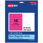 Avery Printable Oval Labels, Sure Feed Technology, 1-1/2" x 2-1/2", Neon Magenta Labels, Laser/Inkjet Printable, 360 Total, Great for Soaps and Candles 360 labels
