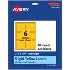 Avery Printable Rectangle Labels, Sure Feed Technology, 3" x 3-3/4", Bright Yellow Labels, Print-to-The-Edge, Laser/Inkjet Printable, 120 Total, Great for Candles and Ingredients 120 labels