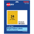 Avery Printable Oval Labels, Sure Feed Technology, 1" x 2", Bright Yellow Labels, Print-to-The-Edge, Laser/Inkjet Printable, 480 Total, Great for Soaps and Candles 480 labels