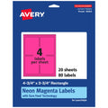 Avery Printable Rectangle Labels, Sure Feed Technology, 4-3/4" x 3-3/4", Neon Magenta Labels, Print-to-The-Edge, Laser/Inkjet Printable, 80 Total, Great for Shipping and Packaging 80 labels