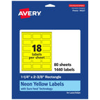 Avery Printable Rectangle Labels, Sure Feed Technology, 1-1/4" x 2-3/8", Neon Yellow Labels, Print-to-The-Edge, Laser/Inkjet Printable, 1,440 Total, Great for Mailing 1,440 labels
