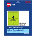 Avery® Printable Rectangle Labels, Sure Feed® Technology, 4-3/4" x 3-3/4", Bright Green Labels, Print-to-The-Edge, Laser/Inkjet Printable, 80 Total, Great for Shipping and Packaging 80 labels