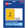 Avery Printable Rectangle Labels, Sure Feed Technology, 1-3/4" x 7-3/4", Bright Yellow Labels, Print-to-The-Edge, Laser/Inkjet Printable, 100 Total, Great for Candles and Jars 100 labels