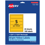 Avery Printable Rectangle Labels, Sure Feed Technology, 1-3/4" x 7-3/4", Bright Yellow Labels, Print-to-The-Edge, Laser/Inkjet Printable, 100 Total, Great for Candles and Jars 100 labels