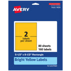 Avery® Printable Rectangle Labels, 5-1/2" x 8-1/2", Bright Yellow Labels, Laser/Inkjet Printable, 160 Total, Great for Shipping and Packaging 160 labels