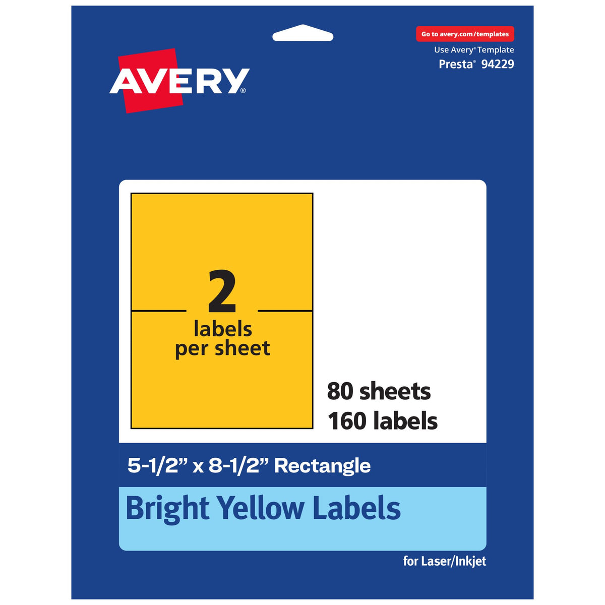 Avery® Printable Rectangle Labels, 5-1/2" x 8-1/2", Bright Yellow Labels, Laser/Inkjet Printable, 160 Total, Great for Shipping and Packaging 160 labels
