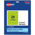 Avery® Printable Oval Labels, Sure Feed® Technology, 1" x 2", Bright Green Labels, Print-to-The-Edge, Laser/Inkjet Printable, 480 Total, Great for Soaps and Candles 480 labels