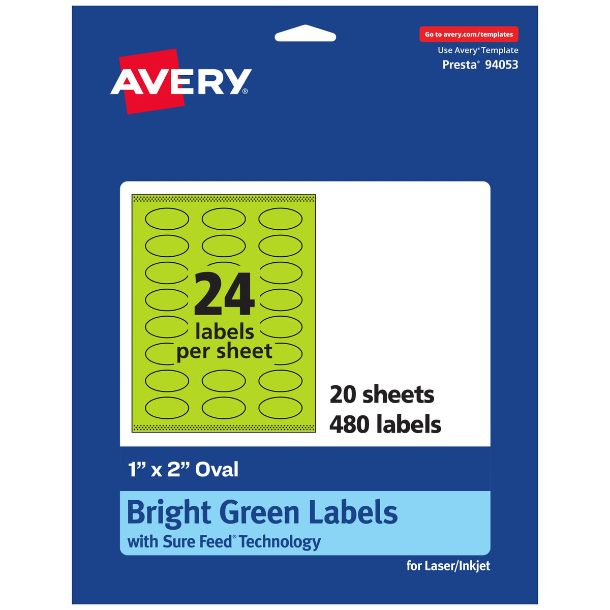 Avery® Printable Oval Labels, Sure Feed® Technology, 1" x 2", Bright Green Labels, Print-to-The-Edge, Laser/Inkjet Printable, 480 Total, Great for Soaps and Candles 480 labels