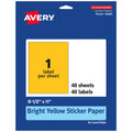 Avery® Printable Sticker Paper, 8-1/2" x 11", Full-Sheet Labels, Bright Yellow Labels, Laser/Inkjet Printable, 40 Total, Great for Packaging and Stickers 40 labels