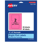 Avery Printable Rectangle Labels, Sure Feed Technology, 4" x 5", Bright Pink Labels, Print-to-The-Edge, Laser/Inkjet Printable, 40 Total, Great for Shipping and Packaging 40 labels