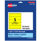 Avery Printable Rectangle Labels, Sure Feed Technology, 1-3/4" x 7-3/4", Neon Yellow Labels, Print-to-The-Edge, Laser/Inkjet Printable, 100 Total, Great for Candles and Jars 100 labels
