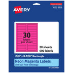 Avery Printable Rectangle Labels, Sure Feed Technology, 2/3" x 3-7/16", Neon Magenta Labels, Laser/Inkjet Printable, 600 Total, Great for Mailing and Packaging 600 labels