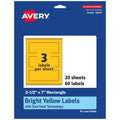 Avery® Printable Rectangle Labels, Sure Feed® Technology, 2-1/2" x 7", Bright Yellow Labels, Print-to-The-Edge, Laser/Inkjet Printable, 60 Total, Great for Candles and Jars 60 labels