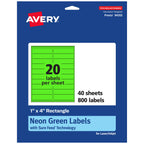 Avery® Printable Rectangle Labels, Sure Feed® Technology, 1" x 4", Neon Green Labels, Laser/Inkjet Printable, 800 Total, Great for Mailing and Cosmetics 800 labels