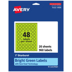 Avery Printable Starburst Labels, Sure Feed Technology, 1", Bright Green Labels, Print-to-the-Edge, Laser/Inkjet, 960 Total, Great for Mailing Seals and Planner Stickers 960 labels