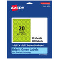 Avery® Printable Square Scalloped Labels, Sure Feed® Technology, 1-5/8" x 1-5/8", Bright Green Labels, Print-to-The-Edge, Laser/Inkjet Printable, 400 Total, Great for Cosmetics and Jars 400 labels