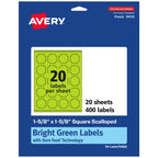 Avery® Printable Square Scalloped Labels, Sure Feed® Technology, 1-5/8" x 1-5/8", Bright Green Labels, Print-to-The-Edge, Laser/Inkjet Printable, 400 Total, Great for Cosmetics and Jars 400 labels