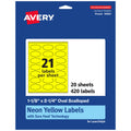 Avery Printable Oval Scalloped Labels, Sure Feed Technology, 1-1/8" x 2-1/4", Neon Yellow Labels, Print-to-The-Edge, Laser/Inkjet Printable, 420 Total, Great for Candles and Jars 420 labels