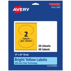 Avery Printable Oval Labels, Sure Feed Technology, 4" x 6", Bright Yellow Labels, Print-to-The-Edge, Laser/Inkjet Printable, 40 Total, Great for Packaging and Candles 40 labels