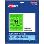 Avery Printable Rectangle Labels, Sure Feed Technology, 2/3" x 1-3/4", Neon Green Labels, Print-to-The-Edge, Laser/Inkjet Printable, 880 Total, Great for Product Merchandising and Jars 880 labels