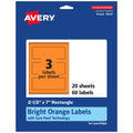 Avery Printable Rectangle Labels, Sure Feed Technology, 2-1/2" x 7", Bright Orange Labels, Print-to-The-Edge, Laser/Inkjet Printable, 60 Total, Great for Candles and Jars 60 labels