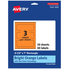 Avery Printable Rectangle Labels, Sure Feed Technology, 2-1/2" x 7", Bright Orange Labels, Print-to-The-Edge, Laser/Inkjet Printable, 60 Total, Great for Candles and Jars 60 labels