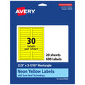 Avery® Printable Rectangle Labels, Sure Feed® Technology, 2/3" x 3-7/16", Neon Yellow Labels, Laser/Inkjet Printable, 600 Total, Great for Mailing and Packaging 600 labels