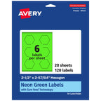 Avery Printable Hexagon Labels, Sure Feed Technology, 2-1/2" x 2-57/64", Neon Green Labels, Print-to-The-Edge, Laser/Inkjet Printable, 120 Total, Great for Cosmetics and Jars 120 labels