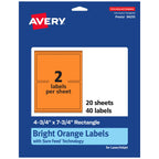 Avery Printable Rectangle Labels, Sure Feed Technology, 4-3/4" x 7-3/4", Bright Orange Labels, Print-to-The-Edge, Laser/Inkjet Printable, 40 Total, Great for Shipping and Packaging 40 labels