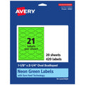 Avery® Printable Oval Scalloped Labels, Sure Feed® Technology, 1-1/8" x 2-1/4", Neon Green Labels, Print-to-The-Edge, Laser/Inkjet Printable, 420 Total, Great for Candles and Jars 420 labels