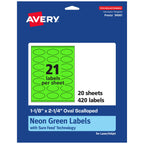 Avery® Printable Oval Scalloped Labels, Sure Feed® Technology, 1-1/8" x 2-1/4", Neon Green Labels, Print-to-The-Edge, Laser/Inkjet Printable, 420 Total, Great for Candles and Jars 420 labels