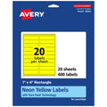 Avery® Printable Rectangle Labels, Sure Feed® Technology, 1" x 4", Neon Yellow Labels, Laser/Inkjet Printable, 400 Total, Great for Mailing and Cosmetics 400 labels