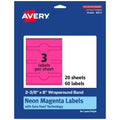Avery® Printable Wraparound Band Labels, Sure Feed® Technology, 2-3/8" x 8", Neon Magenta Labels, Laser/Inkjet, 60 Total, Great for Soap Labels and Jar Labels 60 labels