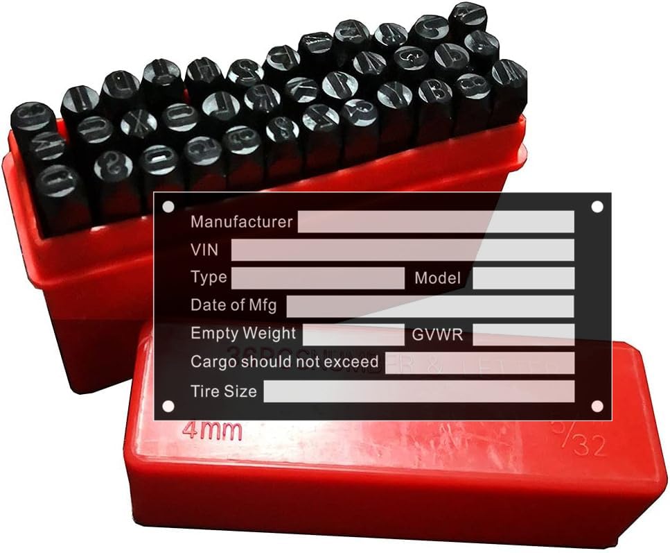 4MM Steel Die Metal Stamping Kit Punch Tool with Blank Aluminum ID Plates, Metal Identification Plate, Serial Number Tag, Equipment Data Plate, Industrial Nameplate
