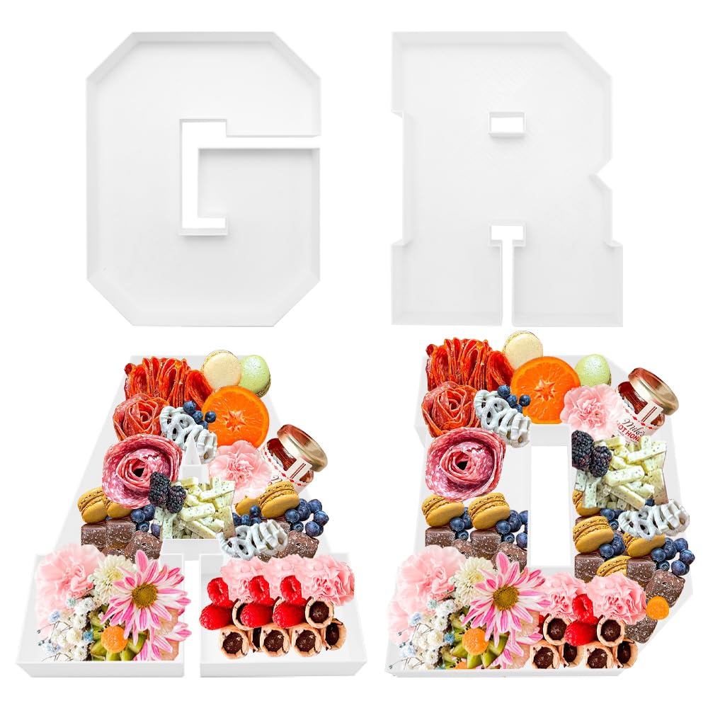 2026 Plastic Fillable Charcuterie Number Letter Shaped Reusable Serving Tray, Waterproof Food Dish Plate, 10 inch, New Year Graduation Party Treat (Grad) GRAD Shape