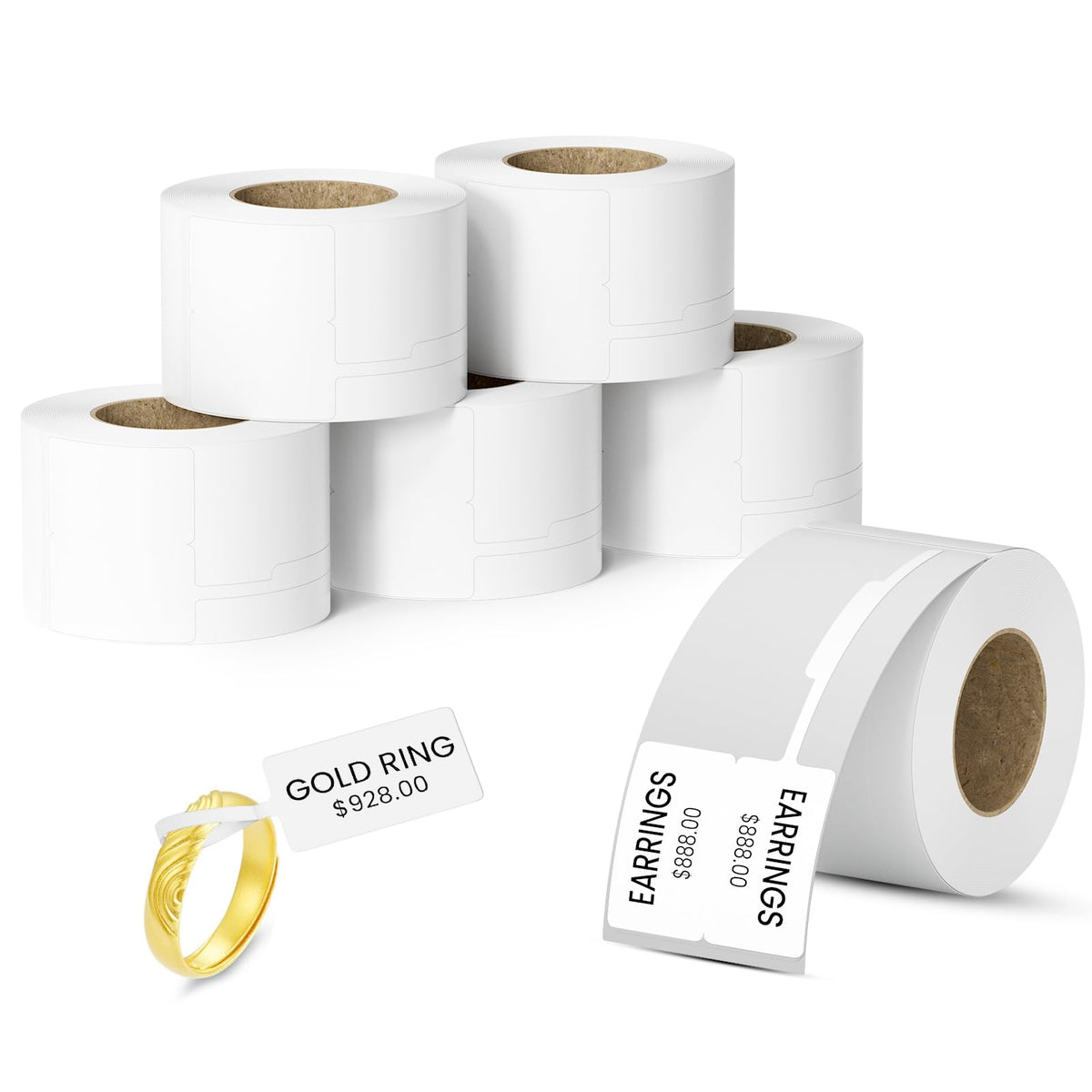 CLABEL Jewelry Price Label Tags 1.18"x2.75", White, 6 Rolls 30x70mm 6Rolls