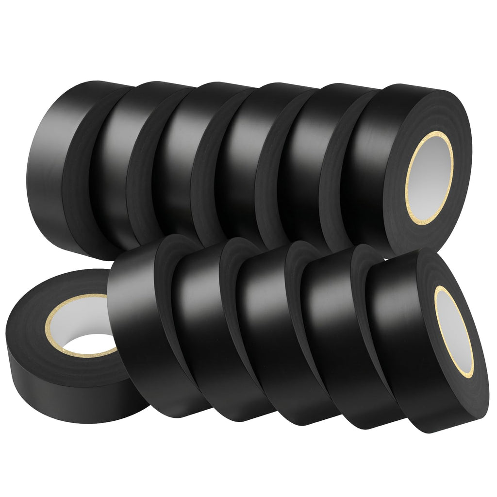 SWRT 0.75" x66ft 12 Pack Electrical Tape, Waterproof Flame Retardant Black
